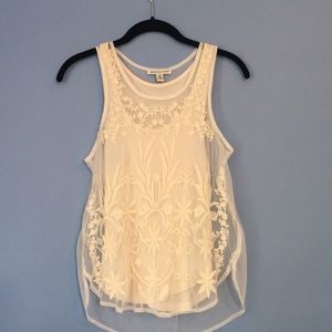 White floral lace tank top